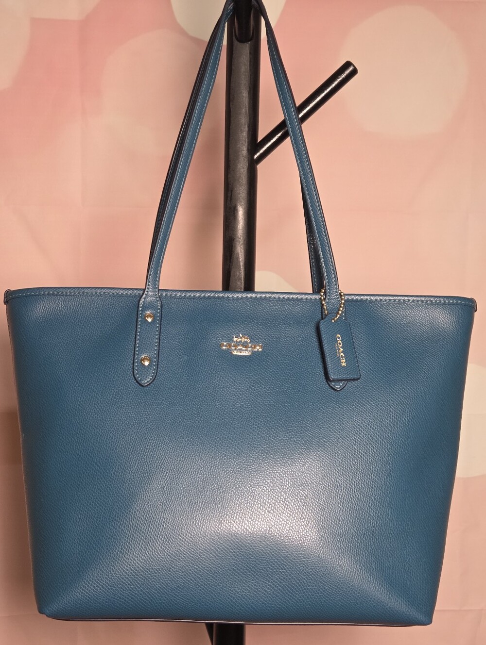 Coach Large Teal Blue Pebbled Leather Tote Like NEW!!